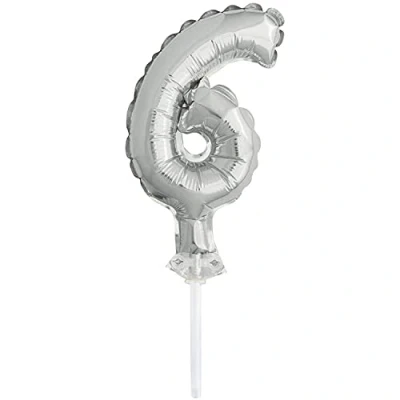 Image of Unique Party 57256 5&quot; Foil Silver Number 6 Balloon Cake Topper