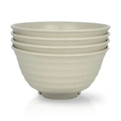 Image of JSYMJSY Unbreakable Cereal Bowl, 34oz Bowls Set of 4, Large Bowl for Soup Pasta Rice Porridge Dessert Snack Salad, Lightweight Plastic Dishwasher &amp; Microwave Safe, Beige