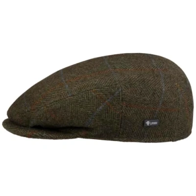 Image of Lipodo Flat Cap Chequered Patterns Men Made in Italy Lined with Wool Mens Visor Peaked Autumn/Winter Olive 60 cm