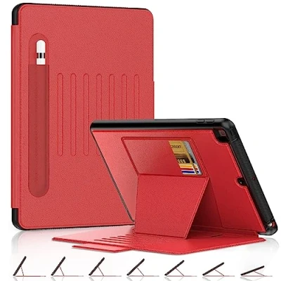 Image of DAORANGE iPad 9th/ 8th/ 7th Generation Case 10.2&quot;, Full Protection Drop Proof Premium Leather with Multi Angle Stand, Pencil Holder &amp; Auto Sleep/Wake Function, for 10.2 Inch (Red)
