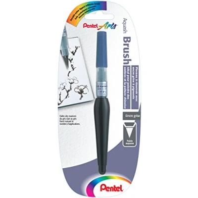 Image of Pentel FRH Synthetic Hair Self Inking Brush Medium Tip 10 ml Grey