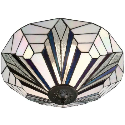 Image of Astoria 2 Light Large Ceiling Flush Dark Bronze, Tiffany Style Glass, E27