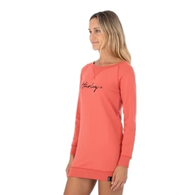 Image of Hurley Women&#039;s W Oceancare O&amp;o Script Fleece Dress Casual, Mineral Red, M