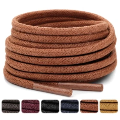 Image of Stepace 2 Pairs Waxed Round Shoe Laces 3mm Oxford Shoelaces for Boots and Dress Shoes Brown 135cm