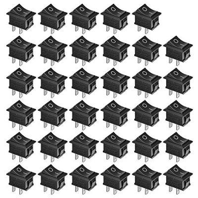 Image of GTIWUNG 35Pcs On/Off Rocker Switch, Mini Boat Switch 10A/125V 6A/250V, 2 Pin Toggle SPST Press Button for Car Auto Household Appliances, Black