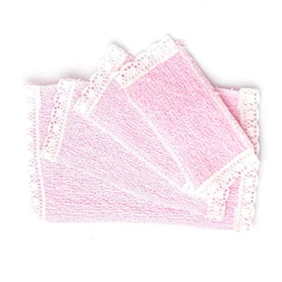 Image of Melody Jane Dolls Houses 4 Pink Lace Edged Towels Miniature Bathroom Accessory