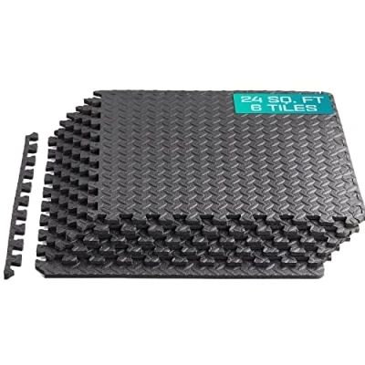 Image of Yes4All HQKY Interlocking Exercise Foam Mats Floor for Gym Equipment Eva Tiles (24 Square Feet Black 6 pcs)