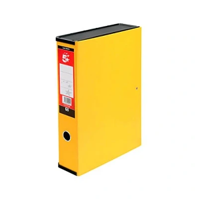 Image of 5 Star Box File Lock Spring with Ring Pull and Catch 75mm Spine Foolscap Yellow [Pack 5]
