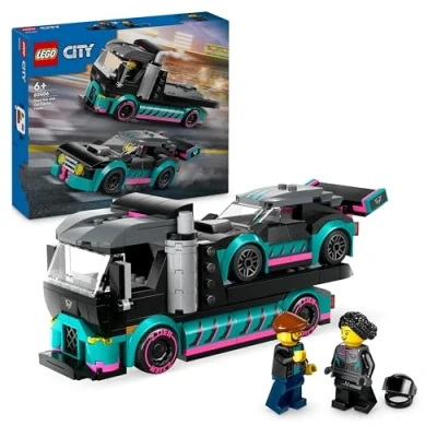 Image of LEGO City Race Car and Carrier Truck Toy, Vehicle Transporter Building Set for 6 Plus Year Old Boys &amp; Girls with Adjustable Loading Ramp, Racer Driver Minifigures, Fun Gift Kids 60406