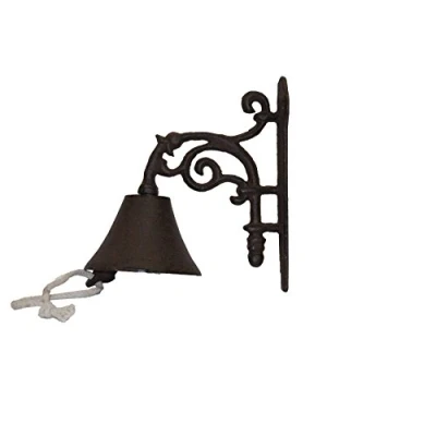 Image of HOMESCAPES Cast Iron Hanging Doorbell with Scroll Pattern Distressed Rustic Style