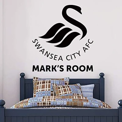 Image of Swansea City Football Club Official Crest &amp; Name Personalised Wall Sticker Decal Mural Vinyl (60cm, White)