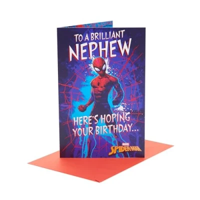 Image of UK Greetings Marvel Spider Man Birthday Card for Nephew Bold Design