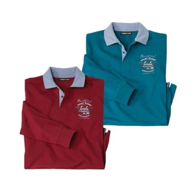 Image of ATLAS FOR MEN Pack of 2 Rugby Style Polo Shirts 4XL Burgundy, Blue