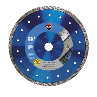 Image of RUBI Hard Materials Turbo Viper Diamond Blade Dry Cutting of Granite, Rustic Tiles, Klinker, Refractories, Slate and Porcelain Tiles Inside D.: 22,2 mm Outside 115 TVA SUPERPRO