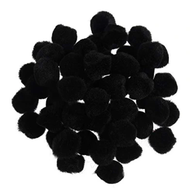 Image of 100 Black 12mm Craft Pom Poms Fluffy Acrylic Pompoms
