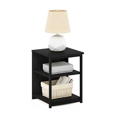 Image of Furinno End, Side Table, Nightstand, Engineered Wood, Americano/Black, 38.6(W) x 51.1(H) 39.9(D) cm