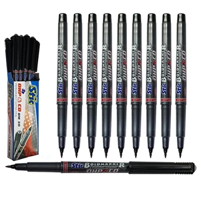 Image of BM30 Permanent Markers, BLACK, Extra Fine Point, Pack of 10, CD/DVD/OHP Marker Pens, Mark Write Draw Sketch, Waterproof Ink, iZOFAX Black Ball Pen