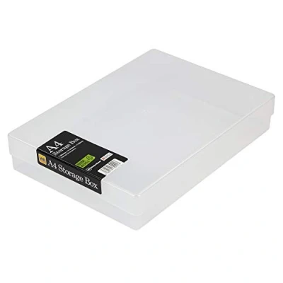 Image of WestonBoxes A4 Transparent Plastic Craft Storage Boxes with Lids for Art Supplies, Paper and Card 3.6 Litre Volume (Clear/Transparent, Pack of 1)