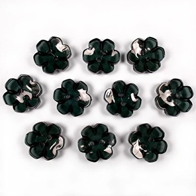 Image of Clear Plastic Flower 2 Hole Cup Round Buttons 15mm Wide Pack of 10 (Black)