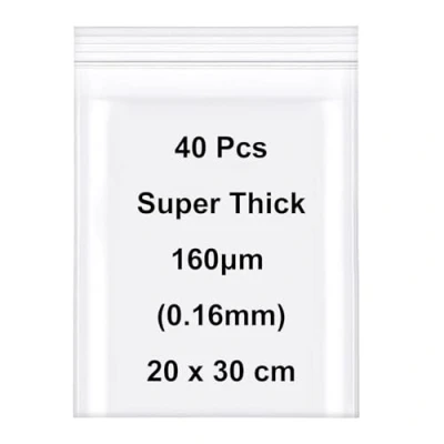 Image of Resealable Plastic Seal Bags, Super Thick Zip Lock Clear Storage Reusable Press Polythene Pouches, Sealable Baggies, Thickness 160μm(0.16mm) (40, 20x30cm)