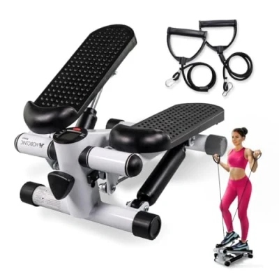 Image of Mobiclinic®Fitness, Fitness Mini Stepper, Step Exercise Machine with Resistance Bands, Plus, Full Body Workout, Portable Stair LCD Display, Max. load 100kg, Home Exercise, Indoor Gym
