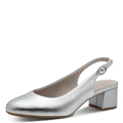 Image of Tamaris Women&#039;s Comfort Damen Slingpumps aus Leder Elegant Pump, Silver, 4 UK