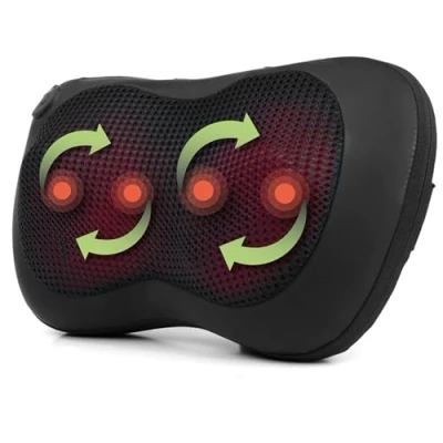 Image of Salter EE6936BLKSTKEU7 Electric Shiatsu Massage Pillow Heated Neck, Back and Shoulder Massager, Deep Tissue Kneading, Relax Tension, Pain, Knots, Muscles, UK &amp; EU Adaptors, for Home Office Use