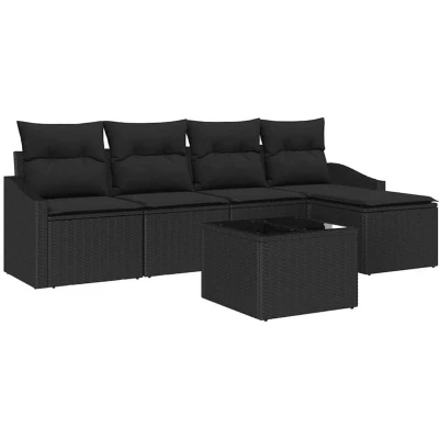 Image of vidaXL 6 Piece Garden Dining Set with Cushions Beige Poly Rattan