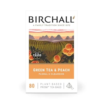 Image of Birchall Tea Green &amp; Peach Infusion 1 Pack of 80 Plant Based Prism Bags