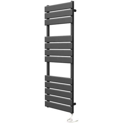 Image of Manissa Richmond Electric Heated Towel Rail 500mm w x 1200mm h Black Flat Panel Bathroom Radiator
