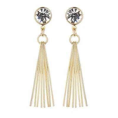 Image of Clip On Earrings Gold Plated Drop With A Large Clear Crystal Kala
