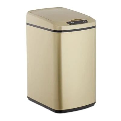 Image of Relaxdays Sensor Waste Bin 12 L Square with Lid and Inner Kitchen Bathroom Automatic Gold, Pack of 1,10026543_902