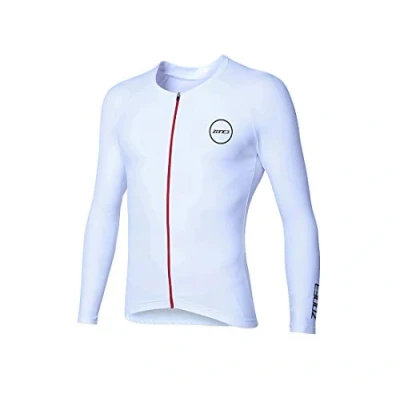 Image of ZONE3 Men&#039;s Lava Aero 3/4 Sleeve Warmth Top, White/Red, M