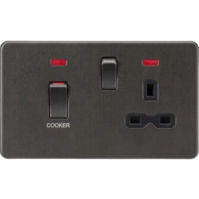 Image of KnightsBridge 45A DP switch and 13A switched socket with neons smoked bronze