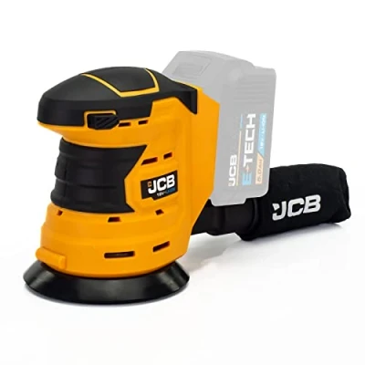 Image of JCB 18V Cordless Orbital Sander, Bare Unit, 125mm Diameter Sanding Pad, Hook and Loop Fastening, Rubber Grip Over Mould &amp; Dust Collector, 3 Year Warranty