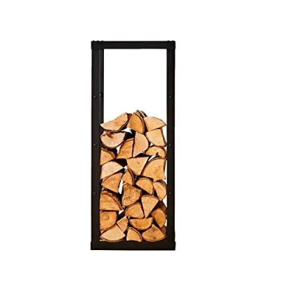 Image of Neo Small Black Firewood Log Rack Storage 100x40x25cm Holder Metal Shelf Stand Tall Steel