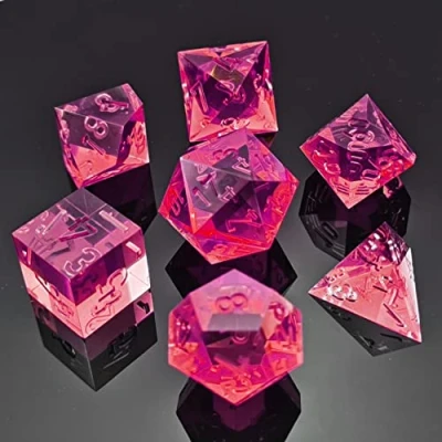 Image of Bescon Crystal Clear (Unpainted) Sharp Edge DND Dice Set of 7, Razor Edged Polyhedral D&amp;D for Dungeons and Dragons Role Playing Games, WineRed Color