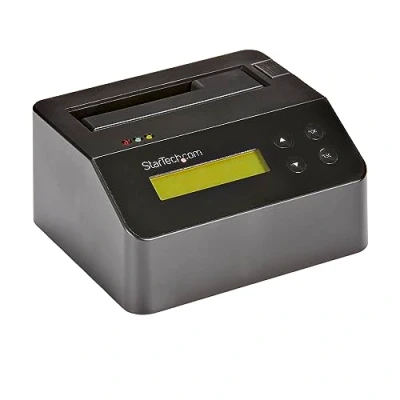 Image of StarTech.com Single Bay Hard Drive Eraser, Standalone HDD/SSD Sanitizer, USB 3.0 to SATA II (3 Gbps), 9 Erase Modes, LCD Display, Secure Erase, Disk DB Printer Port, TAA (SDOCK1EU3P)