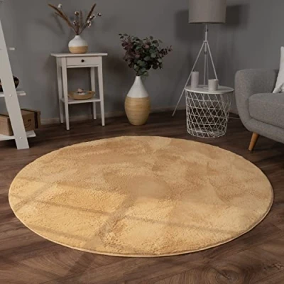 Image of Paco Home Large Rug Faux Fur Fluffy Shaggy High Pile Soft Washable, Size:Ø 160 cm round, Colour:Yellow