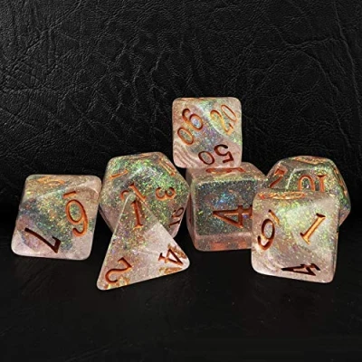Image of Bescon Shimmery dice Set Bronze Golden, RPG 7 in Brick Box Packing