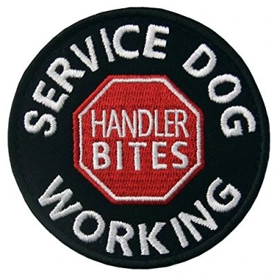 Image of Service Dog Working Handler Bites Vests/Harnesses Emblem Embroidered Fastener Hook &amp; Loop Patch