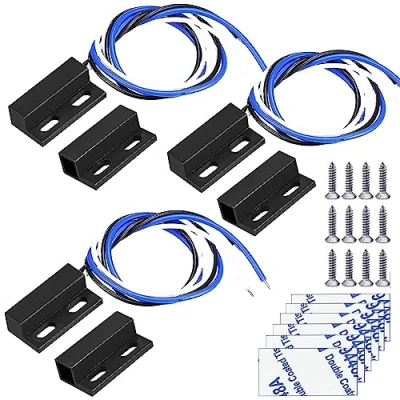 Image of Gebildet 3 sets Black Magnetic Switch Wiring NO/NC Recessed Door Sensor Hidden Window Contact Reed for Access Control Replace Alarm System