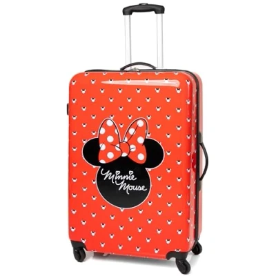 Image of Disney Minnie Mouse Suitcase for All Ages Red Small, Medium Or Large Options Luggage Bag with Extendable Handle Hard Cover Carry On Trolley Cabin Case Fun Travel Accessory Gift Kids &amp; Adults