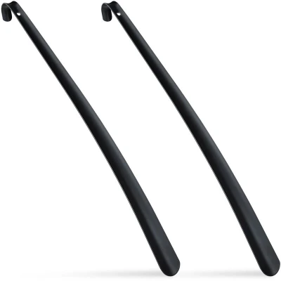 Image of Relaxdays Shoehorn Set of 2, 58 cm Long, Metal Spoon, Stable, Hanging, Shoe Horn Aid for Boots, Helper, Iron, Black