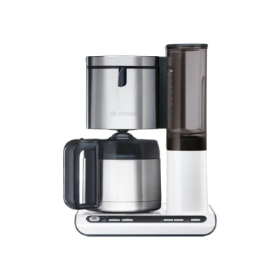 Image of Bosch Styline TKA8A681 1.1 Litre Stainless Steel Filter Coffee Maker for 8 12 Cups, Automatic Shutdown, Descaling System, Drip Stopper, Removable Water Tank (1 L), 1100 W, White