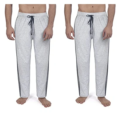 Image of Mens Long Lounge Wear Pants Nightwear (2 Pack) Pyjama Bottoms Sleepwear 100% Cotton (M, 2 pack Grey)