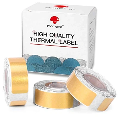 Image of D30 Thermal Paper Compatible with Phomemo Golden Glitter Sticker Paper, Self Adhesive Label, 14x40mm/0.55x1.57inch, 3 Rolls