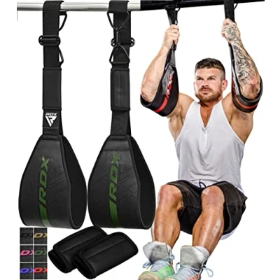 Image of RDX AB Straps for Pull Up Bar Hanging (Pair), Maya Hide Leather, Abdominal Muscle Building Padded Arm Support Slings with D Ring Strap, Leg Raise Exercise Fitness Workout Strength Training, Men Women