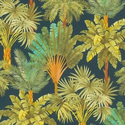 Image of Jungle Trees Wallpaper Navy Green Tropical Botanical Modern Contemporary Textured Paste The Wall Vinyl