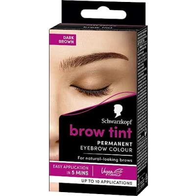Image of Schwarzkopf eyebrow Tint, permanent colour, dye kit for natural looking brows, Dark Brown